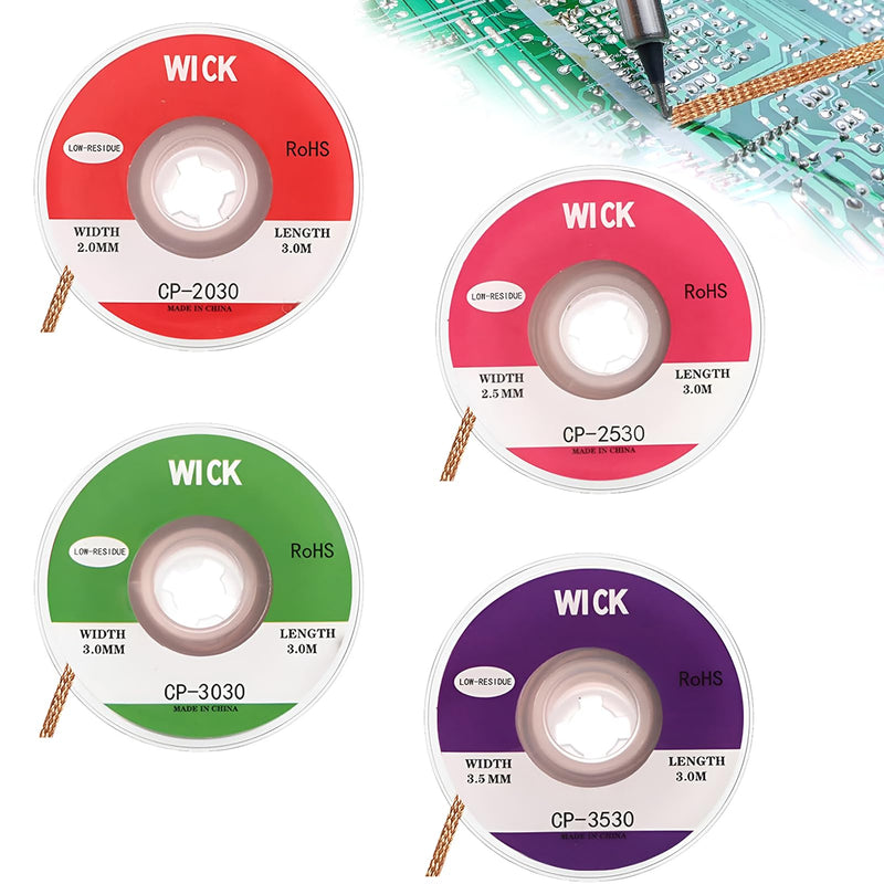 Desoldering Braid, Desoldering Braid Set, Copper Desoldering Wire, High Thermal Conductivity, Soldering Braid, 2 mm, 2.5 mm, 3 mm, 3.5 mm, for Desoldering and Removing Solder at Soldering Points
