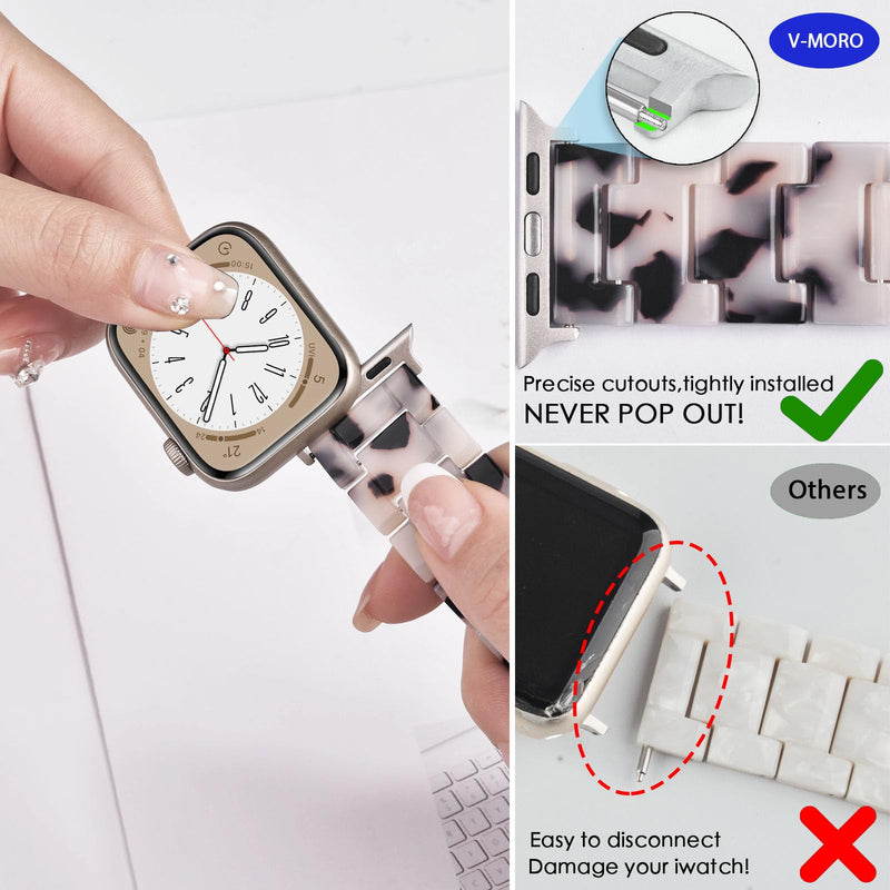 V-MORO 2 Pack Resin Lightweight Band Compatible with Series 7/8/9/10 Apple Watch Bands 41mm/40mm/38mm/42mm Fashion Strap for iWatch Series 6/5/4/3/2/1/SE Bracelet Wristband Women Men