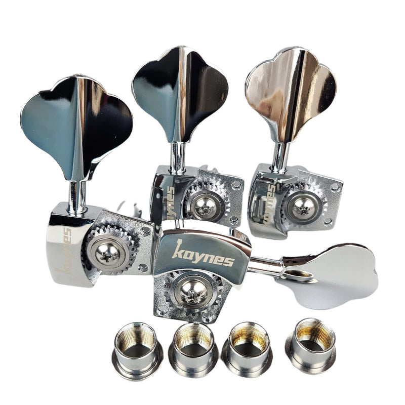 KAYNES Bass Tuners 1:26 Ratio Open Gear Tuning Key Pegs Guitar Machine Head Tuners for Jazz or Precision Electric Bass Instruments Chrome Silver (4 for Right)