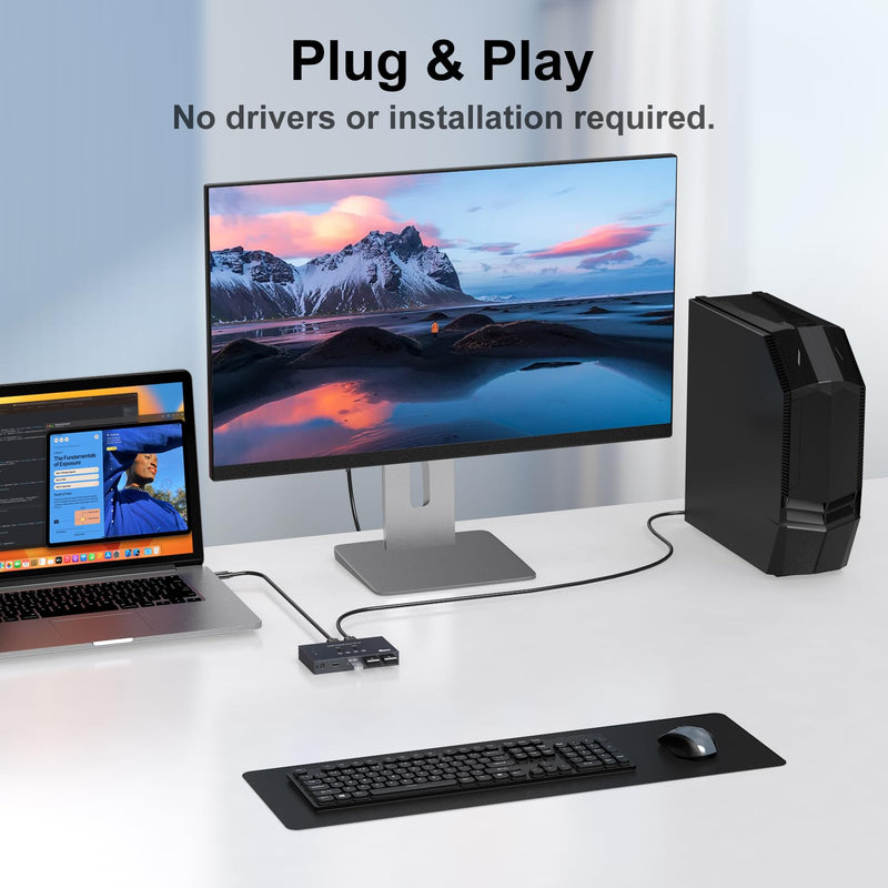 USB 3.2 Switch 2 Computers Share 4 USB Devices with IR Remote 4 Port Hub USB KVM Control 10Gbps Data Sharing for Keyboard Mouse Printer Scanner Gray