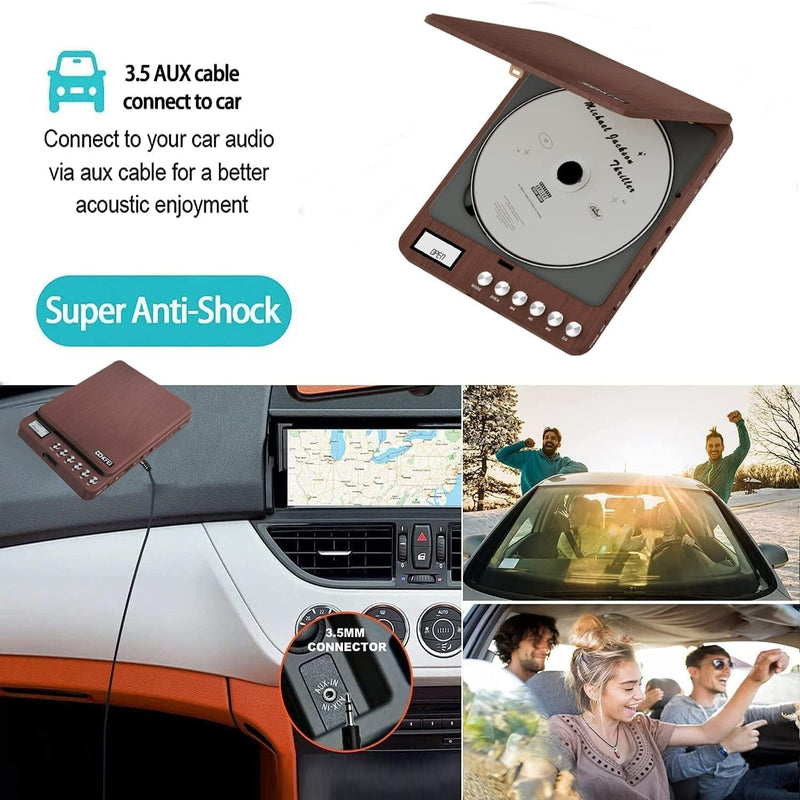 Portable CD Player with Built-in Speakers 2000mAh Rechargeable Walkman CD Player Portable Double 3.5mm Stereo Headphones Jack, Anti-Skip Compact Discman Music Player for Kids Car CD Player 606 Brown