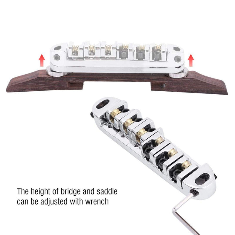 Guitar Bridge Copper zinc Alloy + Rosewood Archtop Guitar Bridge with Adjustable Roller Saddles for 6 String LP SG Jazz Guitar Silver