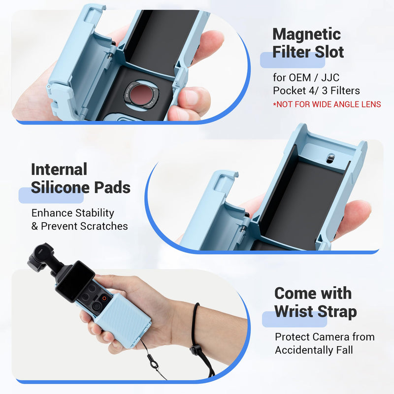 JJC Pocket 4 Multifunctional Case with 4Pcs Filter Kit Set for DJI Osmo Pocket 4 3 / Xtra Muse, CPL / NDV2-32 / Black Mist 1/4 / Wide-Angle Lens, Table Mount Dual Direction Plate & 1/4-20 Hole