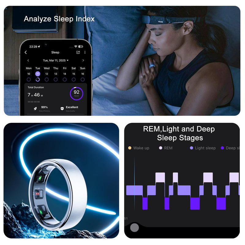 Smart Ring for Women Men,Fitness Tracker Ring with Sleep Monitor,Heart Rate,Blood Oxygen,Steps,Calories Tracker,IP68 Waterproof Smart Rings,5-7 Days Battery Life for iOS Android,No App Fee（Silver,9） 9 Silver