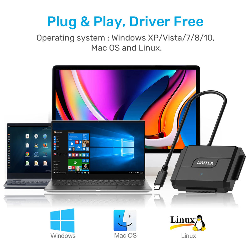 IDE/SATA to USB C 3.0 Adapter, Unitek Universal IDE Hard Drive Little Triangle pro Converter for 2.5"/3.5" Inch IDE and SATA External HDD/SSD, Support 10TB Type C