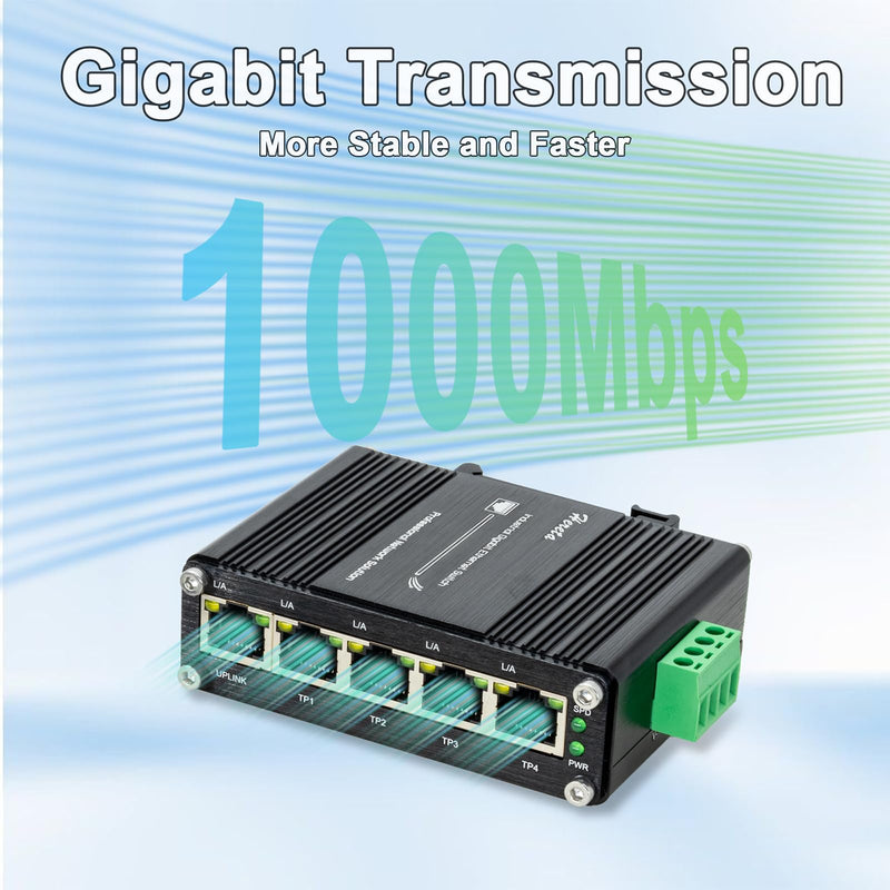 Mini Industrial 5 Port Gigabit Switch Ethernet Switch,Unmanaged Network Switch Ethernet Hub with 5 x RJ45 Port 10/100/1000Mbps,12~48VDC,Din-Rail, Wall Mountable LNK-IMC005G
