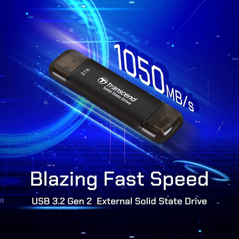 Transcend 128GB ESD310 Dual Portable SSD 1050MB/s USB-A+C, Thumb Drive | External Solid State Drive USB 3.2 Gen 2 for iPhone17,16,15, iPad, Mac, Tesla, Steam Deck, Android, Smart TV