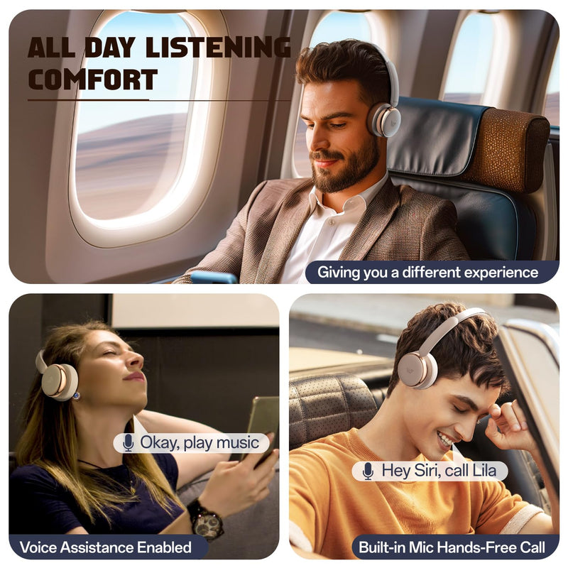 Nova Active Noise Cancelling Headphones, Wireless Over Ear Bluetooth Headphones, Bluetooth 5.4 Wireless Headset with Mic,Hi-Fi Quality Sound 58H Playtime (Sliver) Sliver