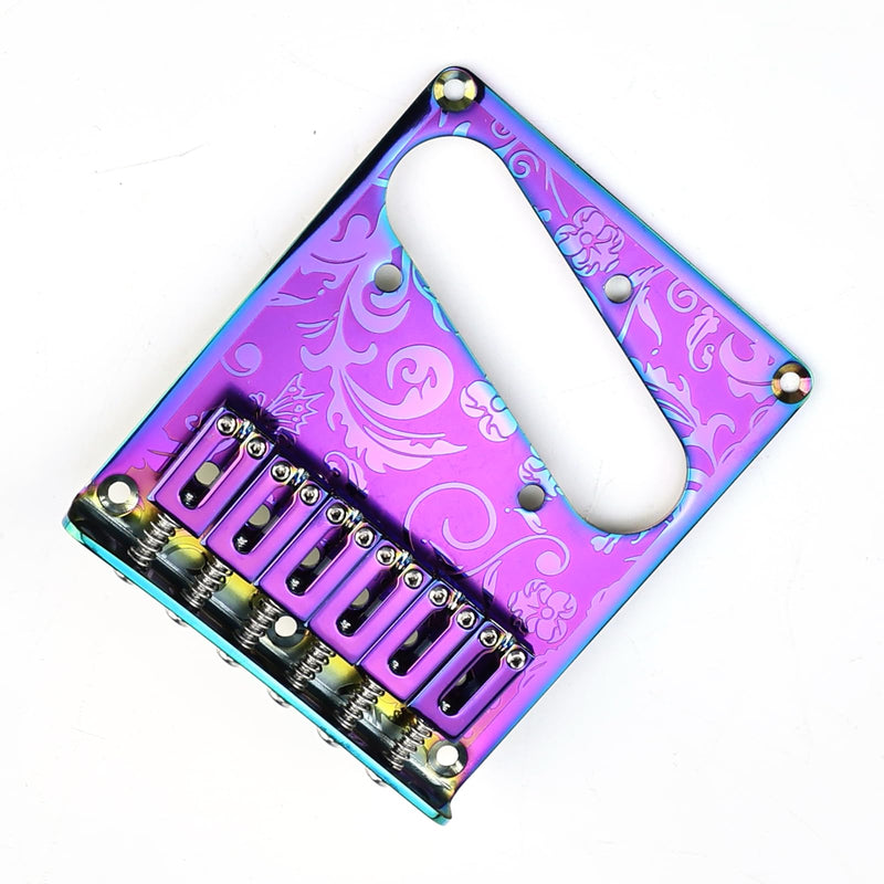 [AUSTRALIA] - 10.5mm Engraved Stainless Steel Fixed Electric Guitar Bridge Single Pickup Hole 6-string Guitar hardtail Bridge for Telecaster Tele TL Style Electric Guitar Replacement Parts (Purple) Purple 