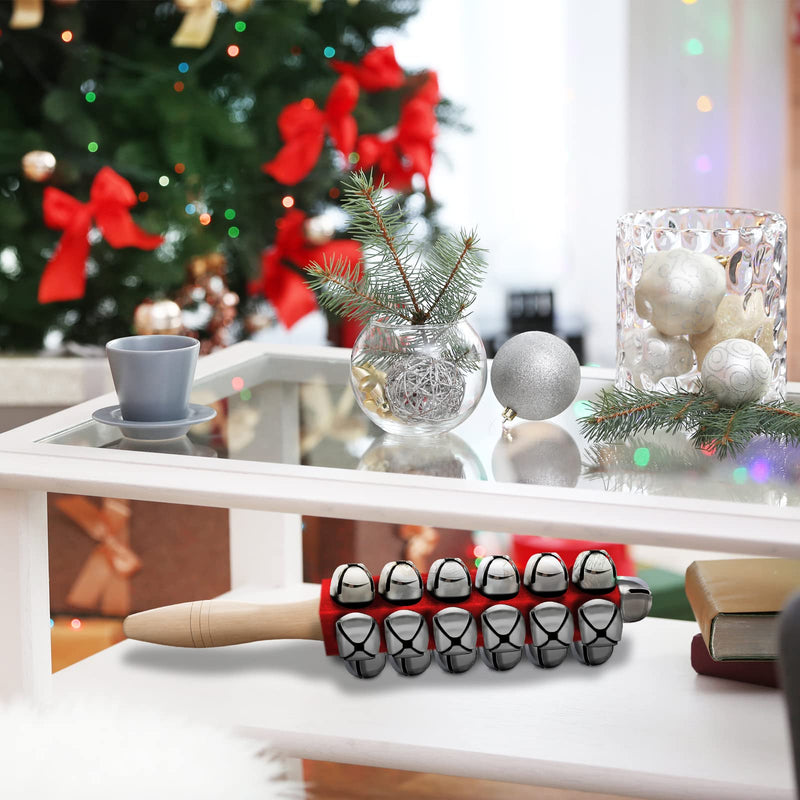 2 Pieces Christmas Hand Jingle Bells Wooden Handle Sleigh Christmas Stick Jingle Shaker Rattles Percussion Musical Bell Instruments for Kids Holiday Xmas Toys(Red)
