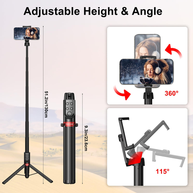 Newmowa Phone Remote Selfie Stick, Extendable Tripod with Rechargeable Detachable Remote for iPhone Video Photo Shooting/Zooming/Lens Switching, Compatible with iPhone 11 and Above(iOS 15 Above)