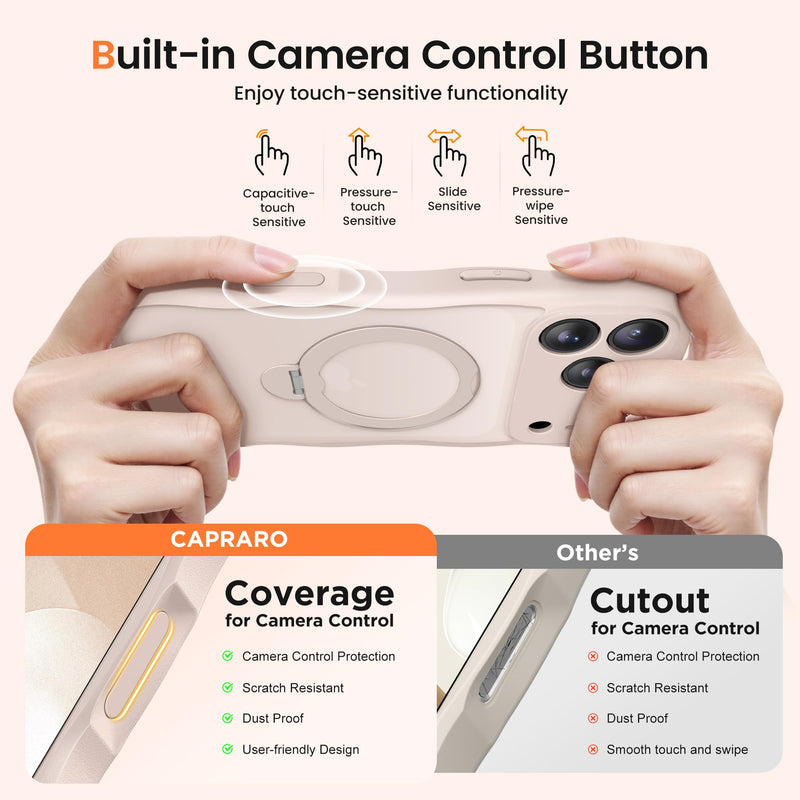 CAPRARO for iPhone 17 Pro Max Case with Magnetic Stand, Rose Gold | 360° Spin Magnetic Stand, [Compatible with MagSafe] [Full Camera Protection] Cute Wave Translucent Matte Phone Case For Iphone 17 Pro Max (6.9 Inch, 3 Lens)