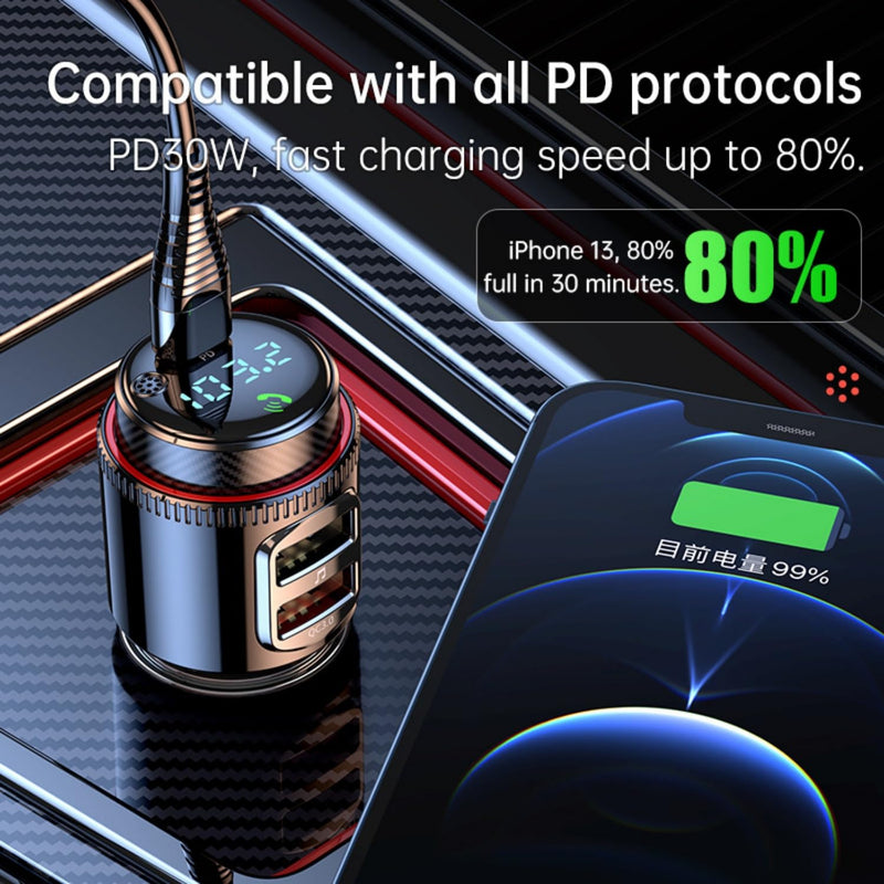 [AUSTRALIA] - Bluetooth Car Adapter, PD30W AUX Wireless Bluetooth FM Transmitter USB C & QC3.0 Dual Fast Charging Music Player HiFi Bass Sound for Hands-Free Calling USB Drive 