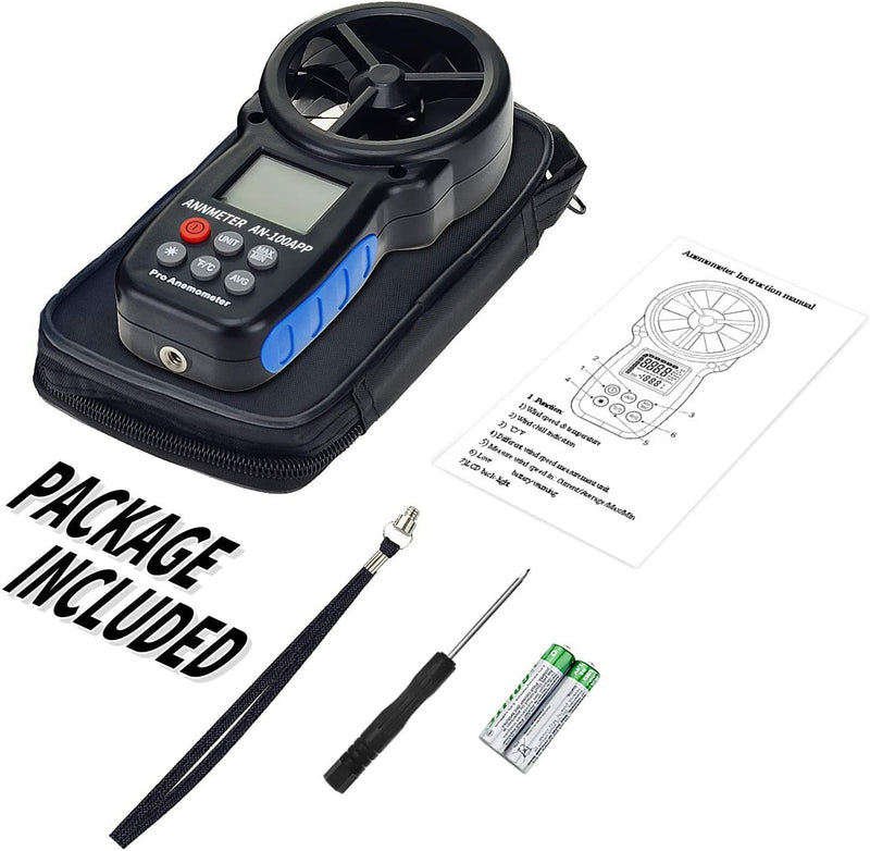 AIOMEST Bluetooth Anemometer Wind Meter with App, Portable Air Speed Meter AI-100APP with Data Logger, RLT System, Wind Gauge, Air Flow Meter, Carry Bag AI-100APP with Bluetooth app connection