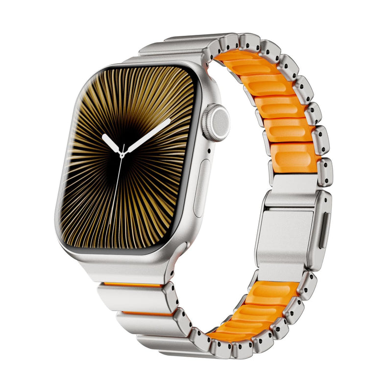 Magnetic Steel Band for Apple Watch 44/45/46/49mm, Titanium/Orange | Steel