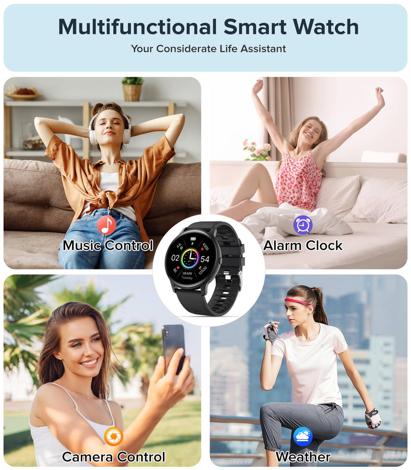 Smart Watches for Men Women, 1.3" Smart Watch(150+ DIY Dials), Fitness Tracker Smartwatch with Heart Rate/Blood Pressure/Sleep Monitor, Calories, Step Counter, IP68 Fitness Watch for Android iPhone Black