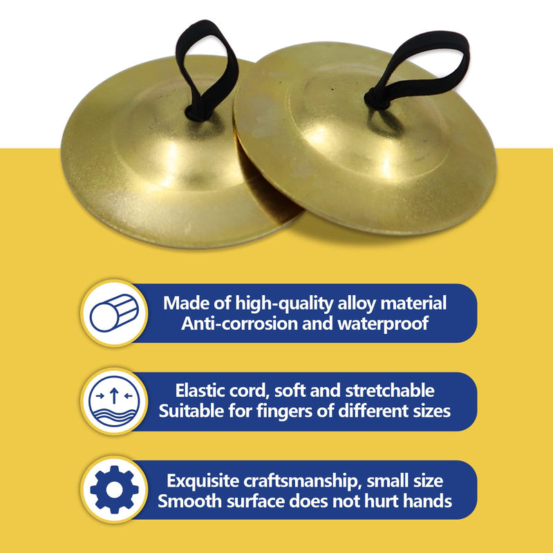 4Pcs Finger Cymbals 5.3cm/2.1in, Finger Zills for Belly Dance, Brass Hand Cymbals, belly dancing cymbals, Dance Finger Musical Instrument for Dancer Party, Sagats (Gold) Gold