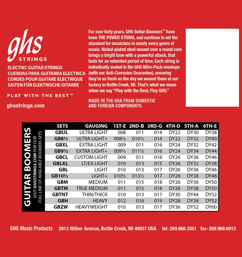 [AUSTRALIA] - GHS Strings, GB9 1/2 Boomers, Nickel Plated Steel Electric Guitar Strings, Legendary Strength, Consistent Intonation, Long Lasting Brightness, Tone & Sustain. 6-String Guitar 9.5-44 XLT+ Gauge 3 Pack Extra Light+ (9.5-44) Pack of 3 