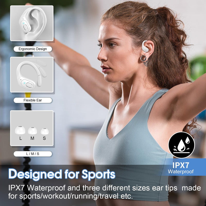 Wireless Earbuds 75hrs Bluetooth 5.4 Headphone Sport, 2024 Bluetooth Earbuds Stereo Deep Bass Over Ear Bud with Earhooks, ENC Noise Cancelling Mic, IPX7 Waterproof Earphone for Workout/Running