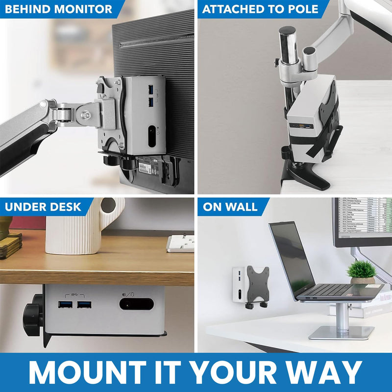 Mount-It! Adjustable Thin Client Mini PC Mount – Under Desk, Wall, Pole, or VESA Monitor Stand – Fits Mac mini, Small CPUs, Thin Clients, Docking Stations – Holds 11 lbs 0.67” - 2.8”
