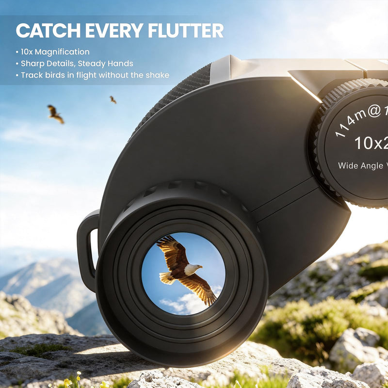 Aurosports Compact Binoculars for Adults and Kids - 10x25 Small Lightweight Binoculars for Bird Watching, Easy Focus for Theater, Cruise & Travel - Ideal Gift with Carrying Case & Strap 10x25-Black