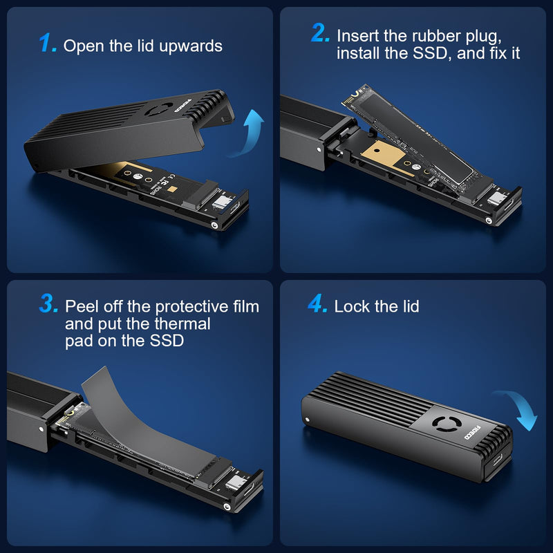 FIDECO M.2 NVMe SATA SSD Enclosure, M.2 NVMe to USB Adapter with Cooling Fan, USB 3.2 Gen 2 (10Gbps) SSD Reader for M & M+B Key, Support UASP and Trim, Tool-Free Installation (Black, NVMe SATA) Black