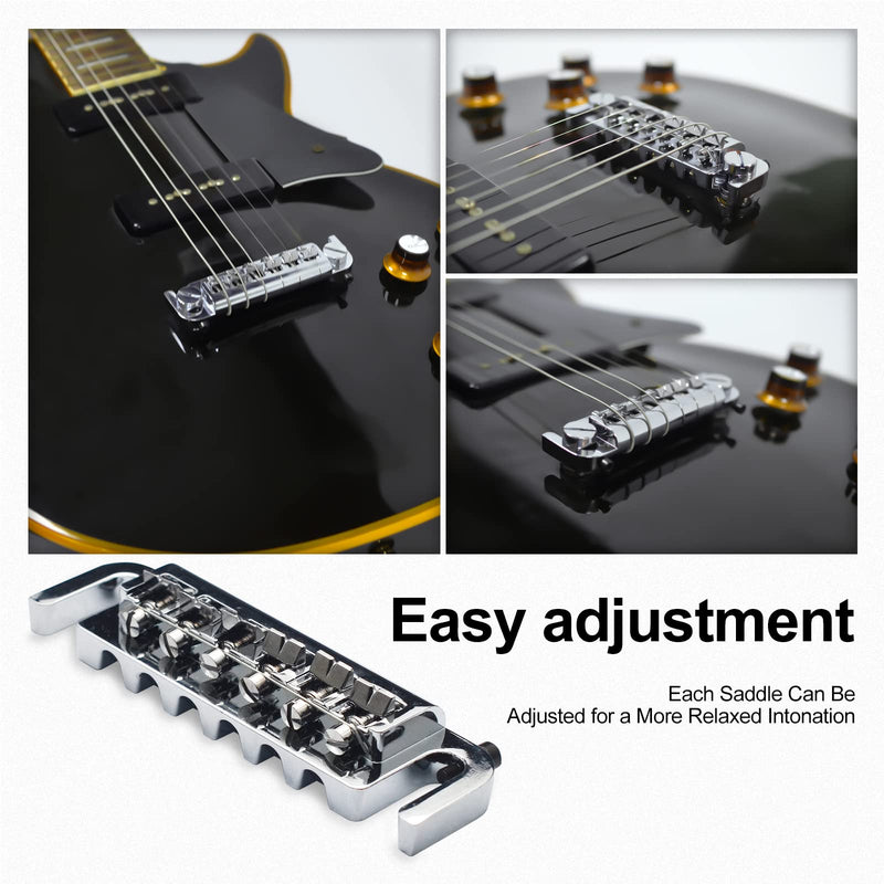 SAPHUE Wraparound Bridge Tailpiece Intonatable Combo Bridge Tailpiece for Solid-body Electric Guitar (Chrome) Chrome