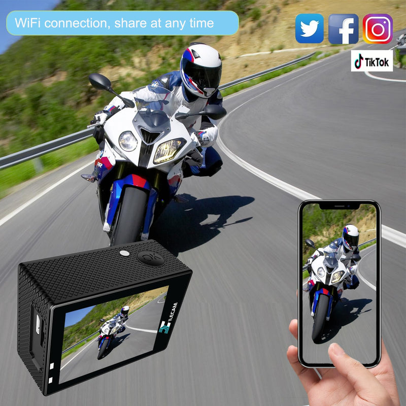 Action Camera 1080P WiFi Sports Camera 4xZoom Action Camera 40m/131ft Underwater Waterproof with 2 X1050 mAh Batteries and Multi-Function Accessory (X2PLUS) X2PLUS