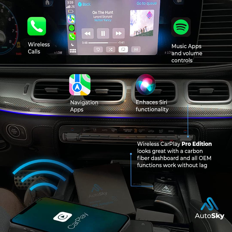 AutoSky Wireless CarPlay Adapter 2023 Pro Edition - Fastest and Most Compact Wireless CarPlay Adapter Factory Wired CarPlay Cars – USB-A and USB-C Cables – Wired CarPlay Required