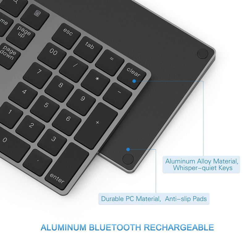 Lekvey Bluetooth Number Pad, Aluminum Rechargeable Wireless Numeric Keypad | Slim 34-Keys for Macbook, MacBook Air/Pro, iMac, Laptop, Windows, Surface Pro etc, External Numpad Keyboard Data Entry, Black Bluetooth - Black