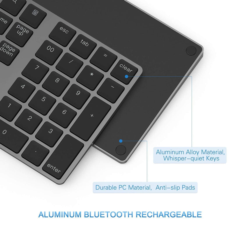 Bluetooth Number Pad, Lekvey Aluminum Rechargeable Wireless Numeric Keypad Slim 34-Keys External Numpad Keyboard Data Entry Compatible for Macbook, MacBook Air/Pro, iMac Windows Laptop Surface Pro etc Bluetooth - Black