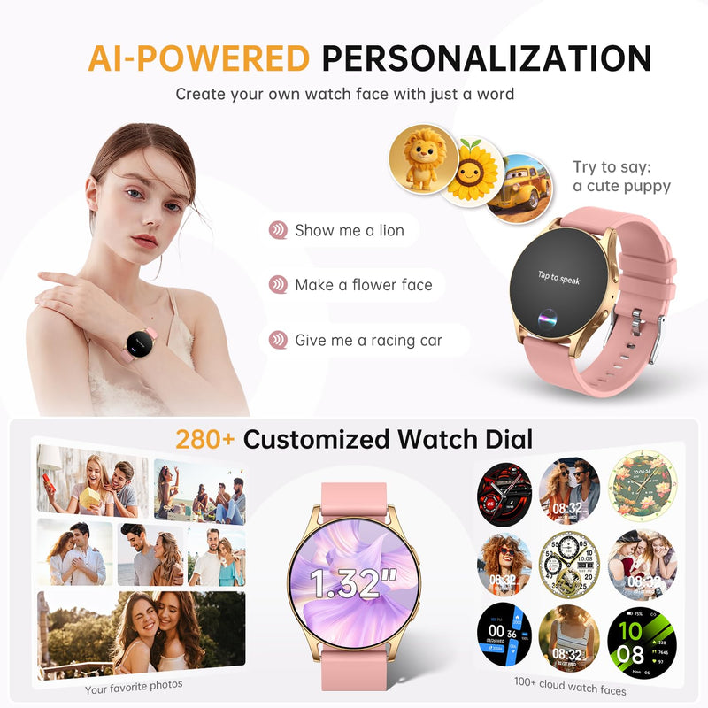 AI Smart Watch for Women Men with GPT, 1.32" AMOLED Ultra-Clear Screen Fitness Tracker with Heart Rate/Sleep/SpO2 Monitor, Waterproof Smartwatch for Android/iPhone Phones