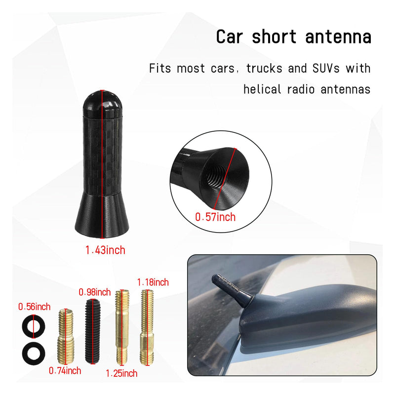 Car Short Antenna, 1.37" Stubby Aluminum Radio Antenna Replacement, Carbon Fiber Antenna Kit with Screws, AM/FM Roof Mount Car Radio Reception Antenna Mast for Most Cars SUVs (Black) Black