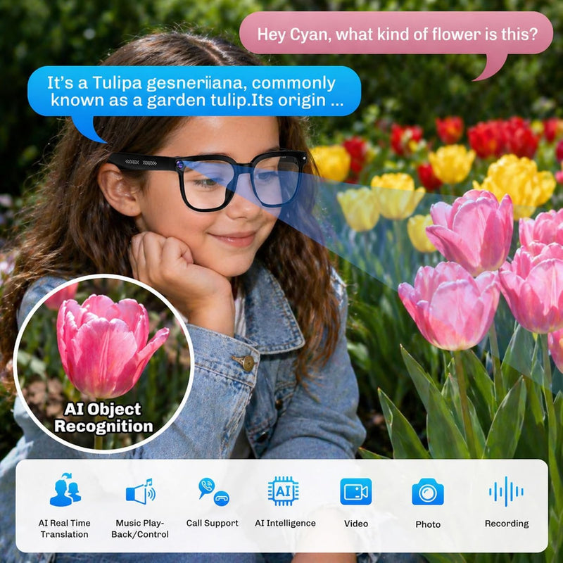 AI Smart Glasses with Camera, 8MP HD Bluetooth Camera Glasses for Women Men | 1080P Video Recording Sunglasses, Real Time Translation, Voice Assistant, Open Earbuds, Travel, Work, Vlog, (3 Lenses)