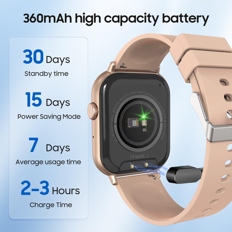 Smart Watch for Men Women - 2.01" HD Touchscreen with Bluetooth Calling, Fitness Tracker Watch 24/7Heart Rate/Blood Pressure/Sleep Monitor, IP67 Waterproof Sport Watch, Android iOS Phones (Pink) Pink