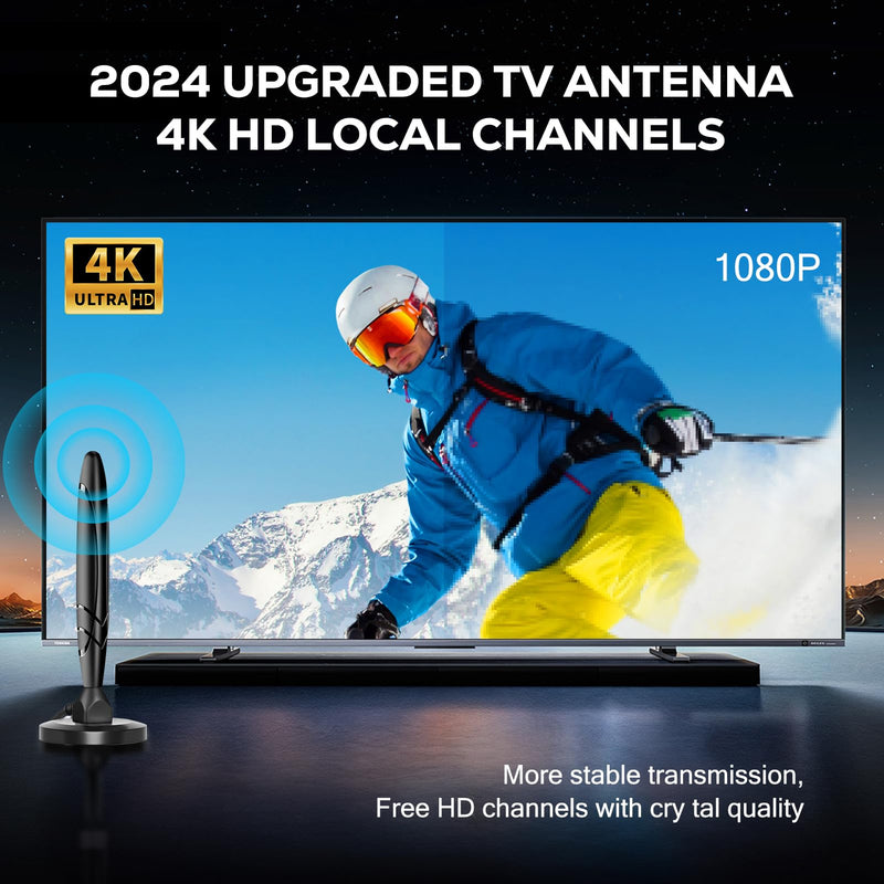 Digital TV Antenna - HDTV Antenna for Smart TV Indoor, 360° Reception, 4K 1080p Support, Amplified Indoor Antenna with Signal Booster, Detachable Amplifier, 20FT Cable, TV Antenna for Local Channels