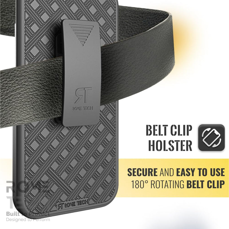 Rome Tech Holster Case with Belt Clip for Apple iPhone 13 6.1" (2021) - Slim Heavy Duty Shell Holster Combo - Rugged Phone Cover with Kickstand Compatible with iPhone 13 - Black