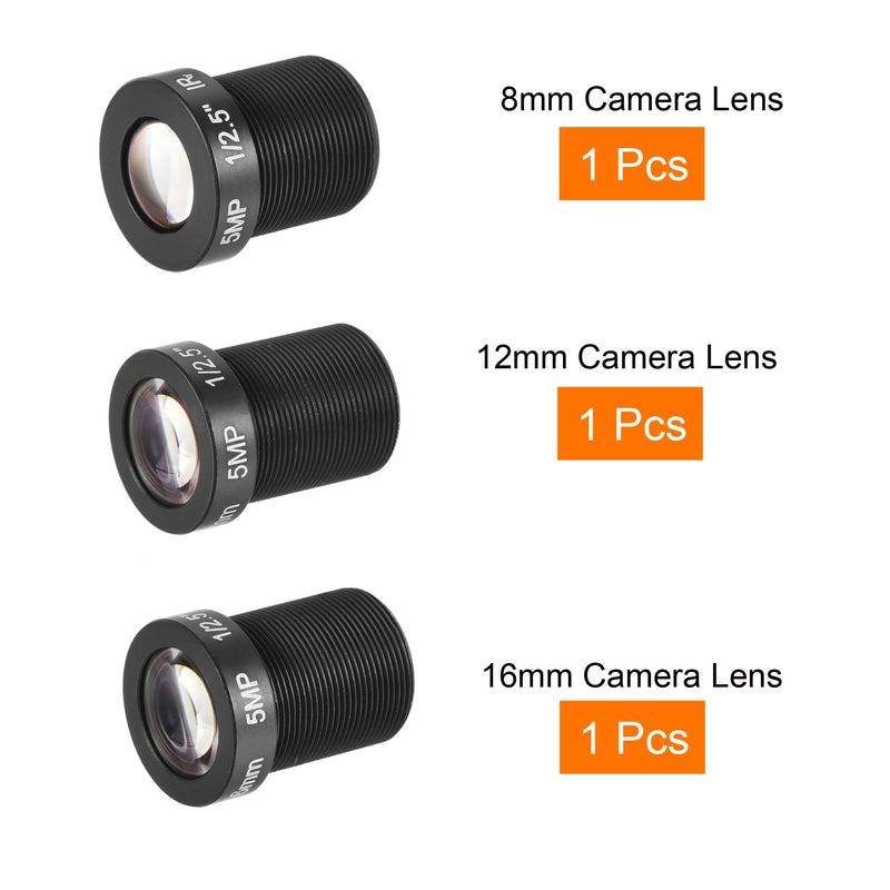 MECCANIXITY CCTV Lens 8mm/12mm/16mm 5MP F2.0 FPV Wide Angle for CCD Camera, 3 Pack