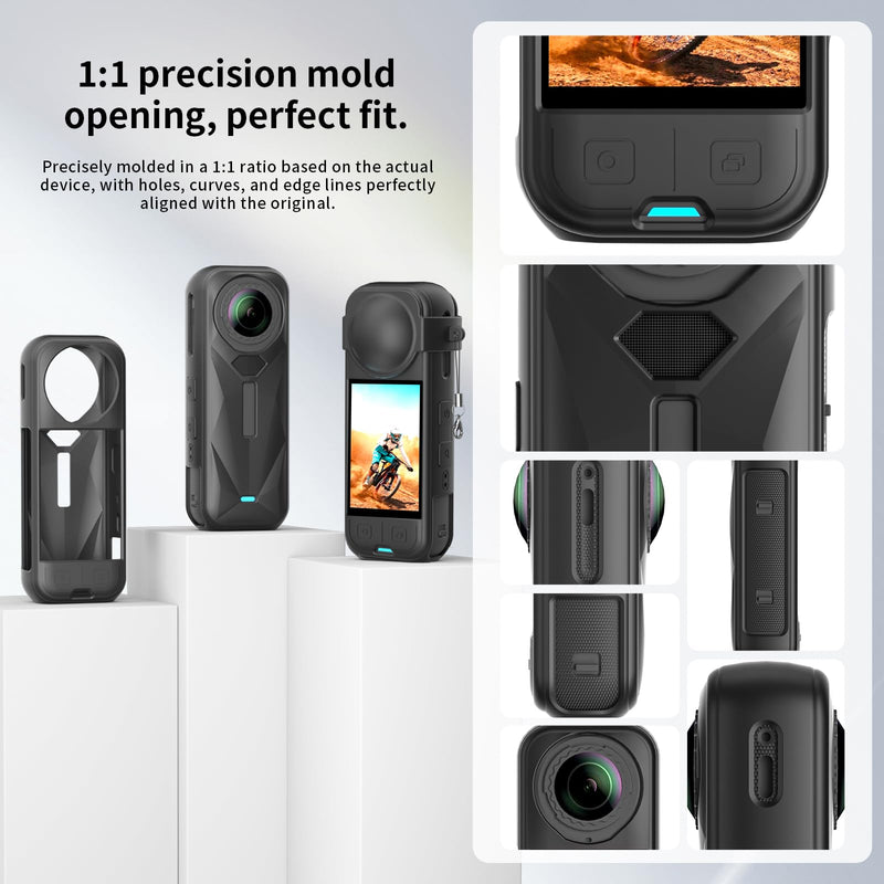 Accessories Kit for Insta360 X5 Lens Guard Protective Case Glass Tempered Glass Screen Protector Silicone Protective Cover and Lens Cap Camera Case