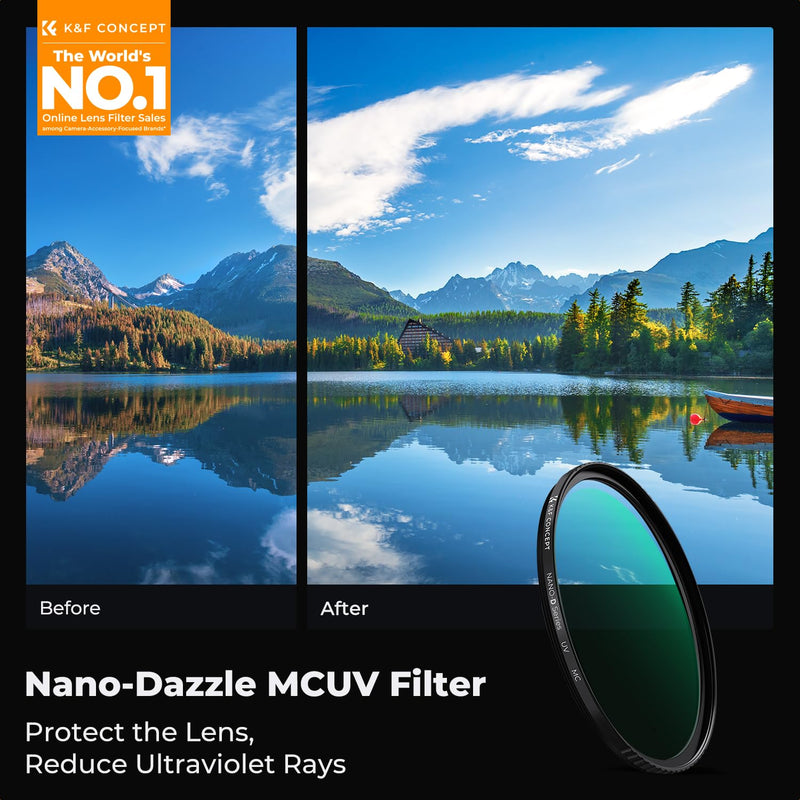 K&F CONCEPT 55mm MC UV Lens Protection Filter with Filter Cap Ultra-Slim 24-Layer Coatings Waterproof UV Filter for Camera Lens (D Series)