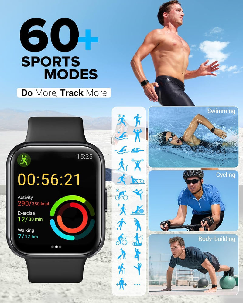 Smart Watch for Men Women Android iPhone, Alexa Built-in Fitness Watch with 1.8" LCD Screen & Bluetooth Call (Make/Answer), Heart Rate/SpO2/Sleep Monitor, 100 Sports, IP68 Waterproof Smartwatch Deep Black