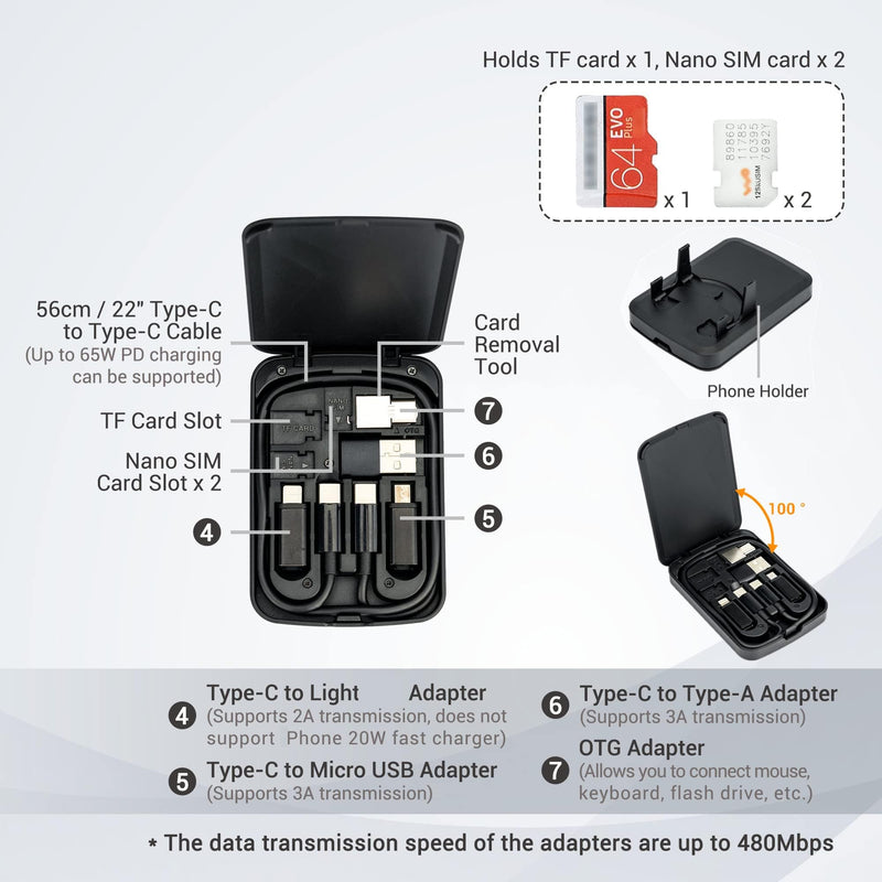 Kiorafoto Cable Card + Phone Umbrella: USB Adapter Kit with Magnetic Cell Phone Umbrella for Sun