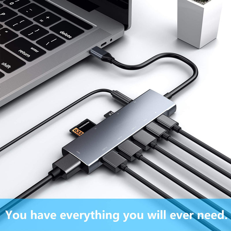 USB C HUB for iPad Pro 9-in-1 Adapter iPad Pro 2021 2020 12.9 11 inch iPad Air 5 4 Docking Station with 4K HDMI, USB-C PD, SD/TF Card Reader, USB 3.0, 3.5mm Headphone Jack, Type C Data, iPad Mini 6