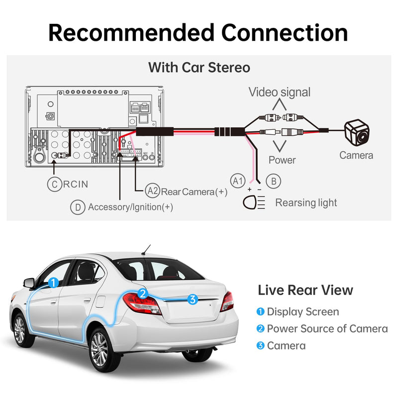 ATOTOZONE AC-HD02LR 720P HD Backup Camera with Live Rear View,150º Wide-Angle,Night Vision, IP67 Waterproof,Only Compatible with A5, A6, F7, S8, X10,V10 Series Backup Cam, 150 ° Wide