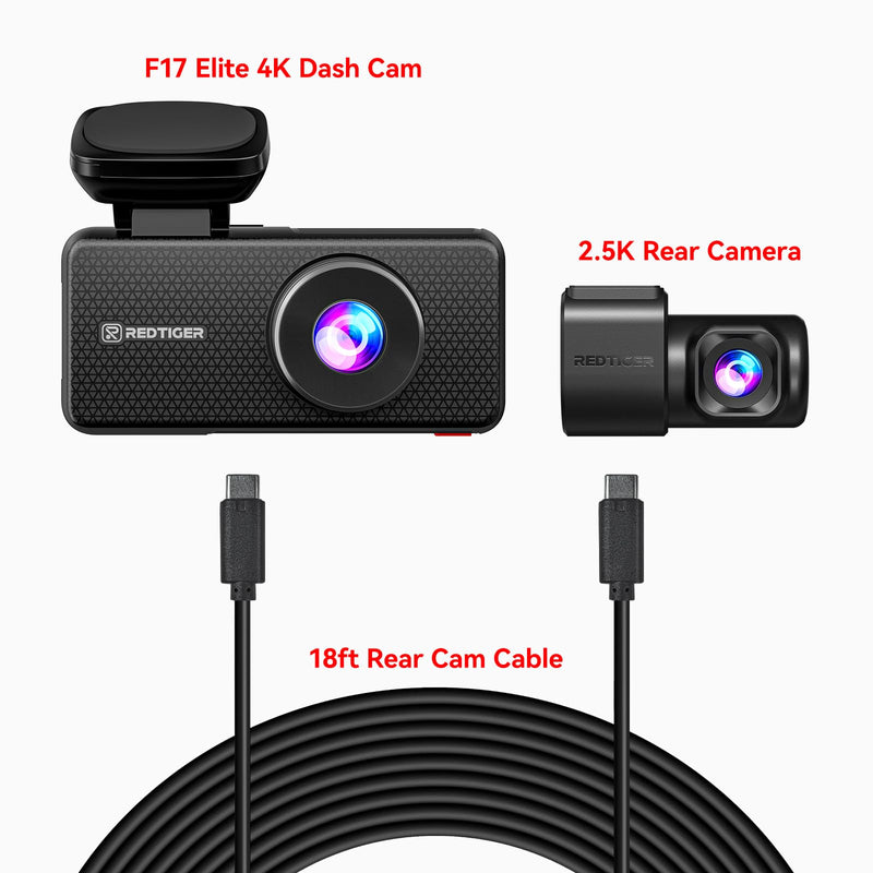 REDTIGER Original 2.5K Rear Camera and Dual USB C Rear Cam Cable for F17 Elite Dash Cam