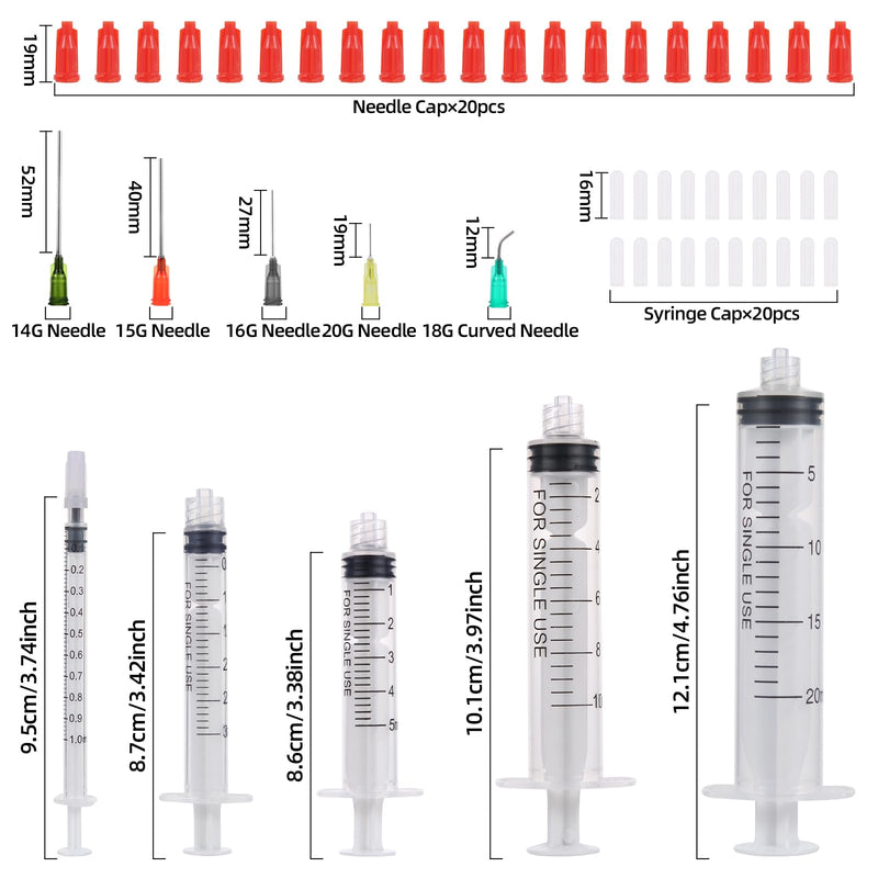 [AUSTRALIA] - Aotfusd Pack of 20 Syringes with Blunt Needle, Various Sizes, 1 ml, 3 ml, 5 ml, 10 ml, 20 ml for Refilling and Measuring Liquids, Scientific Laboratories, Plant Watering Plastic 
