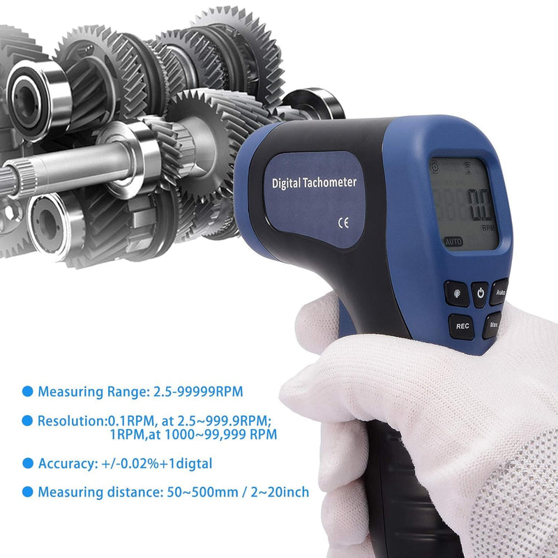Professional Digital Speedometer Tachometer, Handheld LCD Digital Laser Revolutionometer Speedometer, Non-Contact Tachometer, Tachometer, Reflective Tape Blue