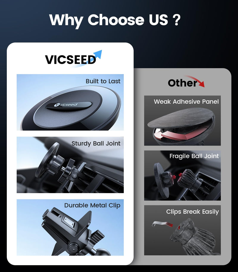 VICSEED for MagSafe Car Mount [Upgraded Strong Magnetic & Won't Break Vent] | Stable Travel Magnetic Phone Holder, 360° Adjustable, Hands Free for iPhone 17 16 15 14 13 12 Pro Max All Phones, Pink