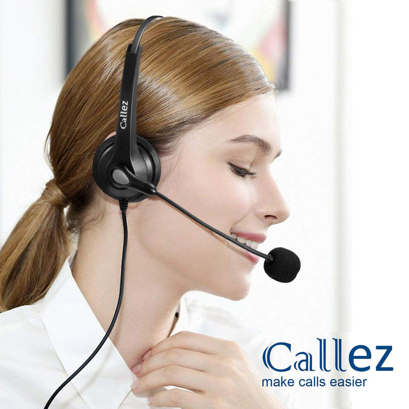 Callez USB Headset with Microphone Noise Cancelling & Audio Controls, Wideband Computer Headphones for Business UC Skype Lync Softphone Call Center Office, Clearer Voice, Super Light, Ultra Comfort Black