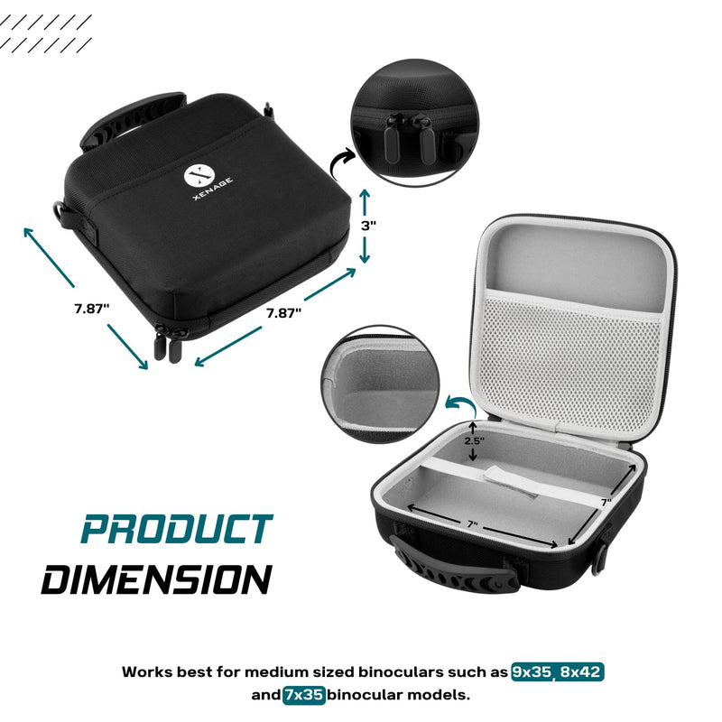 Binocular Case with Heavy-Duty Water-Resistant Hard EVA Cover (7x7x2.5”) Carry Handle, and Carrying Strap for Hiking, Hunting, Backpacking, Outdoor Travel, Rugged and Compact Cover